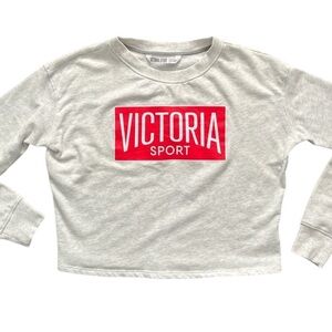 VICTORIA SPORT Oversized Cropped Sweatshirt Gray Red Logo Boxy XS